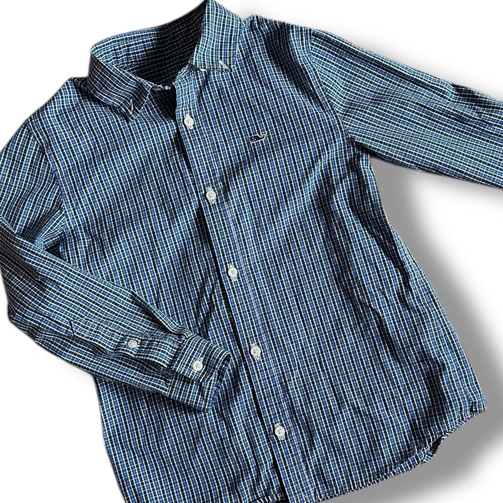Viineyard Vines Boys Whale Shirt Plaid Long Sleeve Dress Casual - Youth Sz. 7